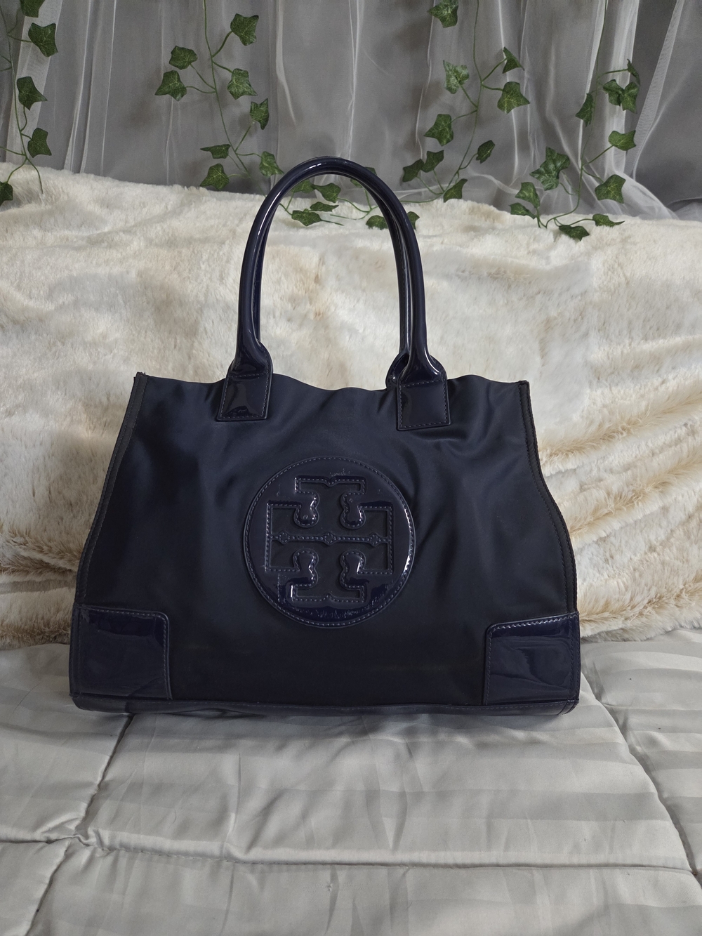 Tory Burch Medium Navy Ella Nylon Tote Bag
